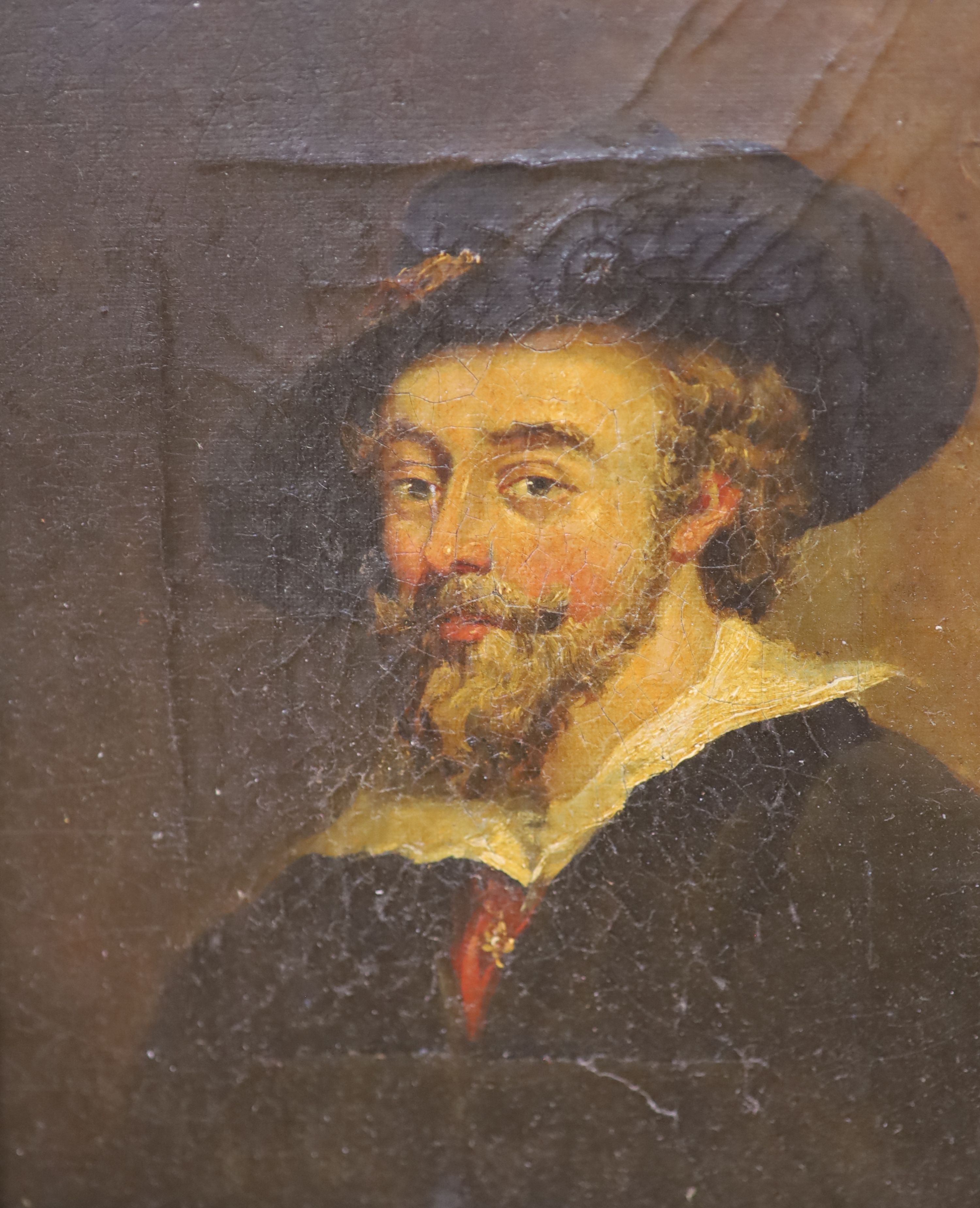 After Rembrandt, oil on canvas, Portrait of a gentleman, 19 x 15cm